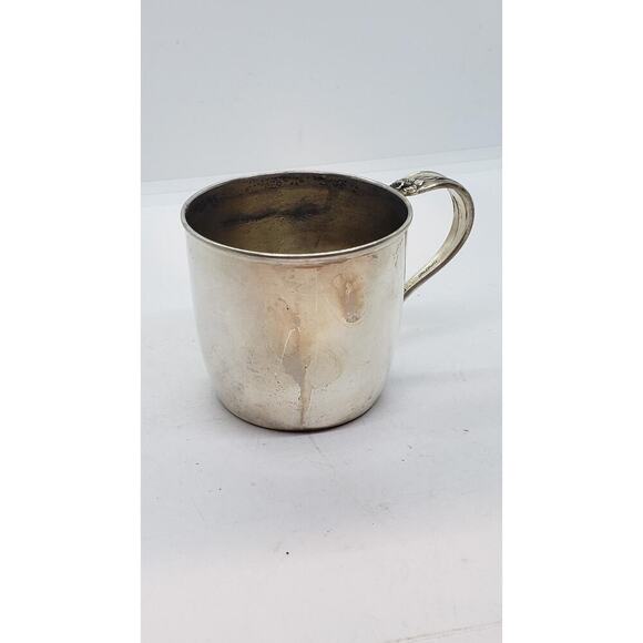 Vintage 1847 Rogers Bros Daffodil Silverplate Baby Cup Floral Handle USA 3" Tall - Picture 9 of 14